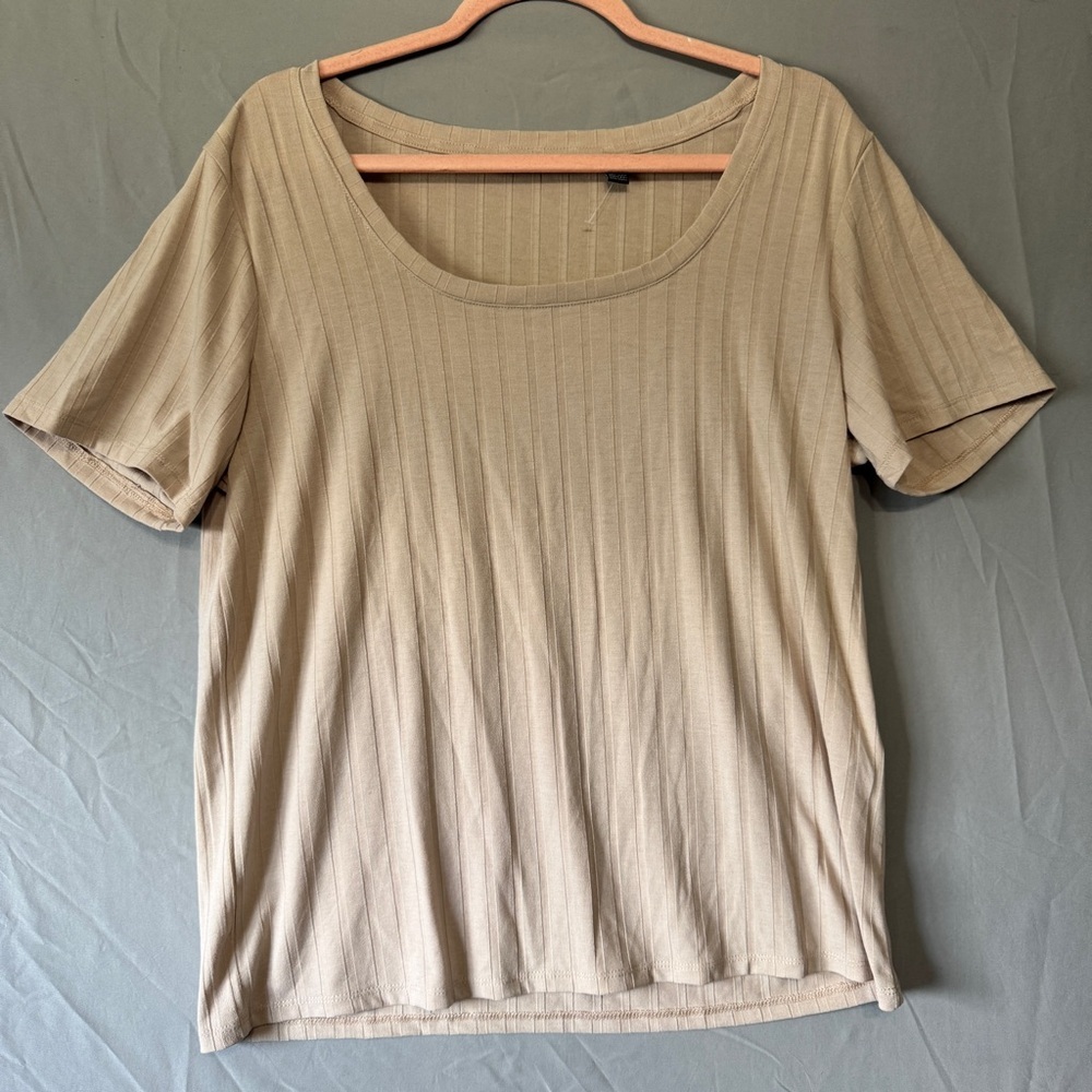 Vero Moda Womens Ribbed Scoop Neck Tee XXL Cream Office Casual Work Business
